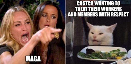 Costco wanting to treat their workers and members with respect accused cat meme by 2 angry women MAGA
