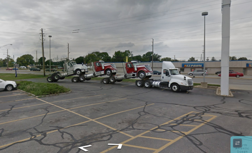 white , red , red, white trucks stacked on each other or something, truck b@ng?